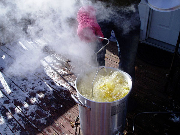 Thanksgiving turkey being deep fried