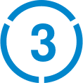 A blue number 3 is centered inside a blue segmented circle, symbolizing an automatic oil and grease separator, on a light gray background.