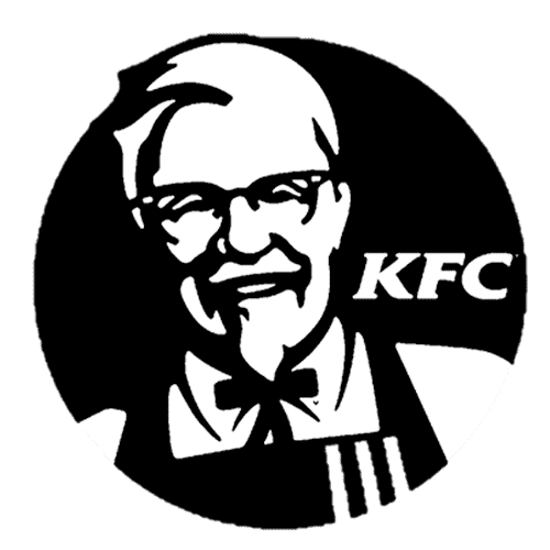 Black and white illustration of a man with glasses, a goatee, and a bowtie, alongside the letters "KFC" inside a circular background—perfect for highlighting the benefits of an automatic grease removal system.
