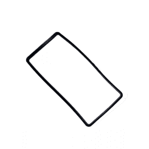 A single black rectangular rubber gasket or seal, used in self-cleaning grease trap systems, is shown on a plain white background. The gasket has rounded corners and is positioned at a slight angle.