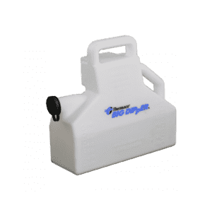 A white plastic container with a handle and a black screw cap. The label reads “Thermaco BIG DIPPER,” known for its automatic oil and grease separator feature. The rectangular shape has indented text on the surface.