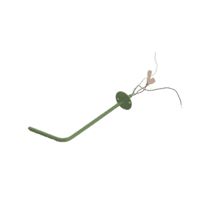 A green metal rod with a right-angle bend, attached to a circular mounting plate—commonly used in self-cleaning grease trap or automatic oil and grease separator systems—with three exposed wires and wire connectors at one end. The background is plain white.