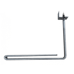 A metal wire paper towel holder with a right-angle design, featuring a mounting bracket at one end and a long horizontal arm for holding a roll. Ideal for use near an automatic oil and grease separator. The background is plain white.