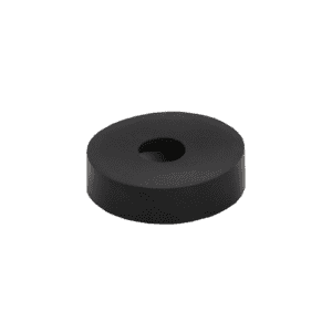 A single black, flat, round rubber washer with a central hole, often used in self-cleaning grease trap systems, displayed on a plain white background.