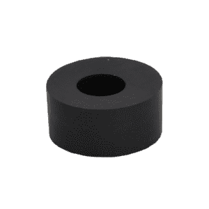 A black, cylindrical rubber washer with a large central hole, designed for use in automatic oil and grease separators, is shown against a plain white background.