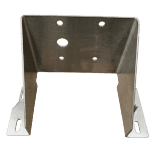 A metal mounting bracket with a flat top featuring three circular holes and two slots on each side base, designed for securing or supporting self-cleaning grease trap systems or automatic oil and grease separators.