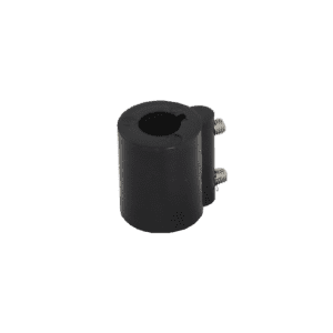 A black cylindrical clamp with a central hole and two visible metal screws on one side, designed for use with automatic oil and grease separators, set against a plain white background.