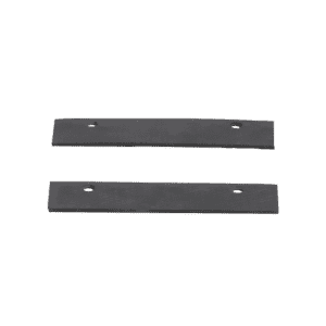 Two flat, rectangular black metal strips, each with a hole near both ends, are positioned parallel to each other on a plain white background—ideal components for an automatic grease removal or self-cleaning grease trap system.