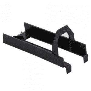 A black plastic holder with a rectangular base and an angled, arch-like support in the middle, designed to hold or stabilize an automatic grease removal device. The holder has open ends and a simple, functional shape.