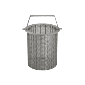A metal wire mesh basket with a cylindrical shape and a flat handle across the top, designed for use in an automatic oil and grease separator, photographed against a plain white background.
